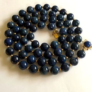 Vintage 14K Gold Lapis Necklace 101 Gr Amazing 32"
